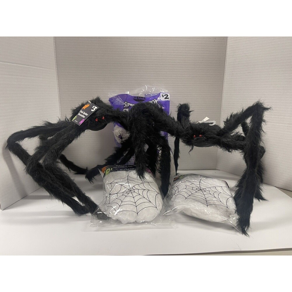 Halloween Decor Fuzzy Spider With Poseable  Legs And Red Eyes&Webbing 605